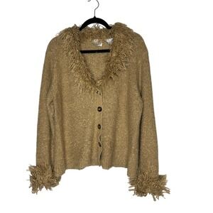 Vintage Penny Lane Faux Fur Cardigan Sweater Front Button Sz 10 Y2K Phoebe Retro